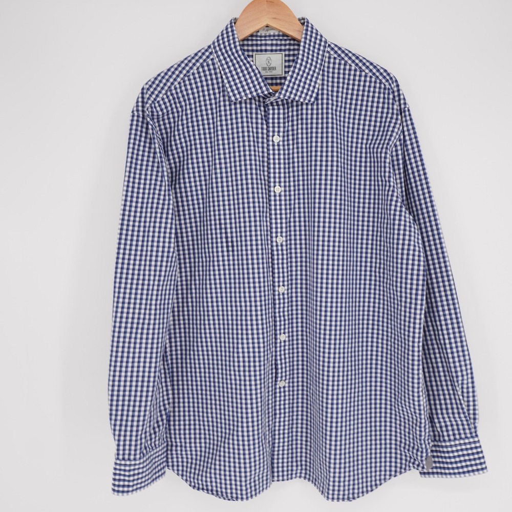 Todd Snyder 2 Ply Cotton Button Up Shirt Mens 18 34/35 Blue Check Long Sleeve